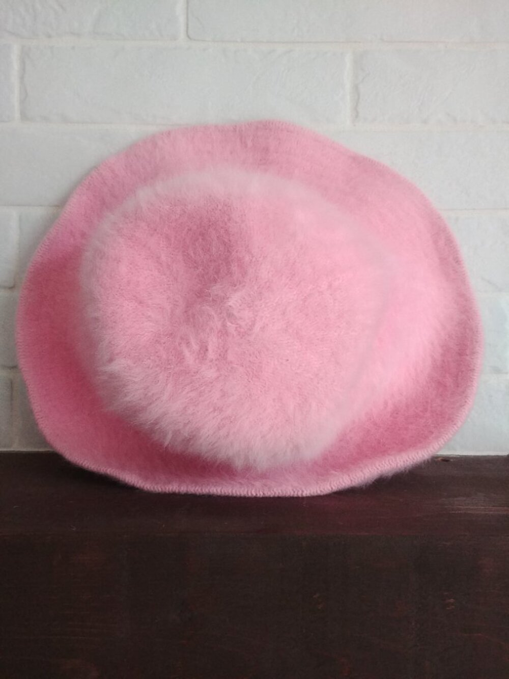 80% angora bubblegum pink hat with mouldable wire brim